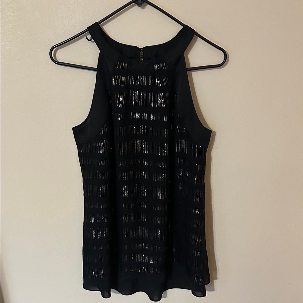 White House Black Market Women's Black Silk Harriet Clip date Top Size 8p